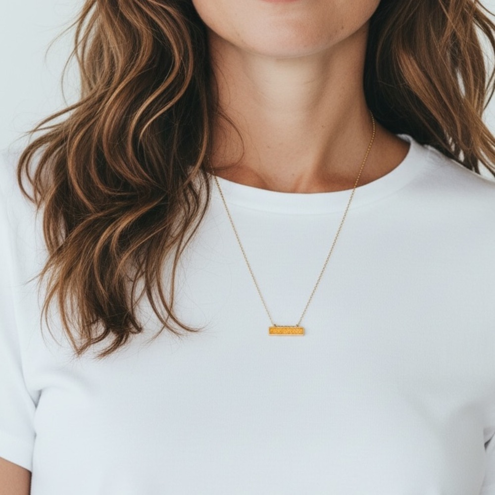 ❤️Elegant druzy orange Gold Bar Necklace - Picture 2 of 2